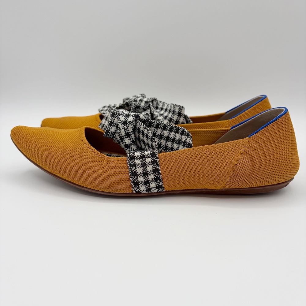 Rothy's The Mary Jane Golden Gingham Yellow Houndstooth Bow Flat Size 9.5 - Picture 3 of 7